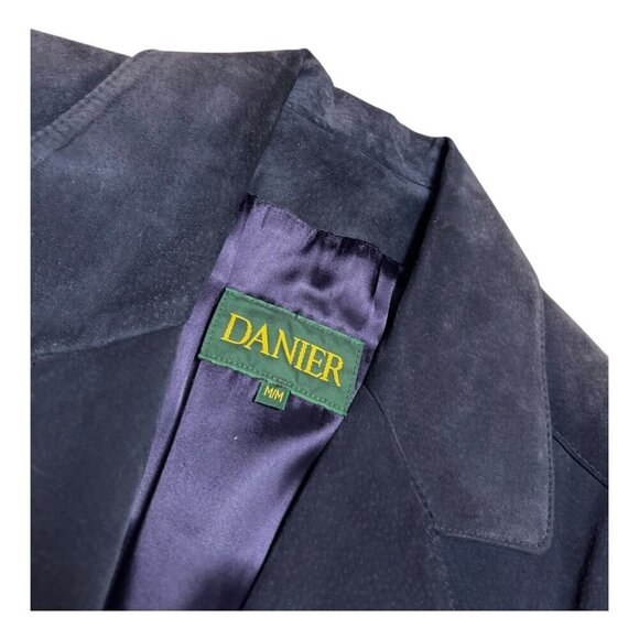 VINTAGE Danier LEATHER Blue Suede Distressed Designer Blazer Jacket Women Medium - Picture 2 of 6